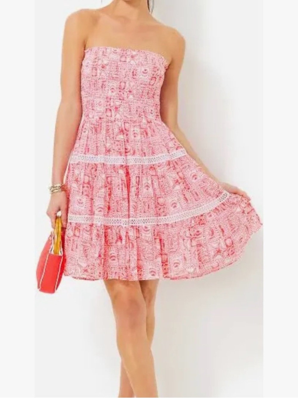 Lilly Pulitzer Mizner Red Seaside Harbour Kelvina Smocked Strapless Dress $178